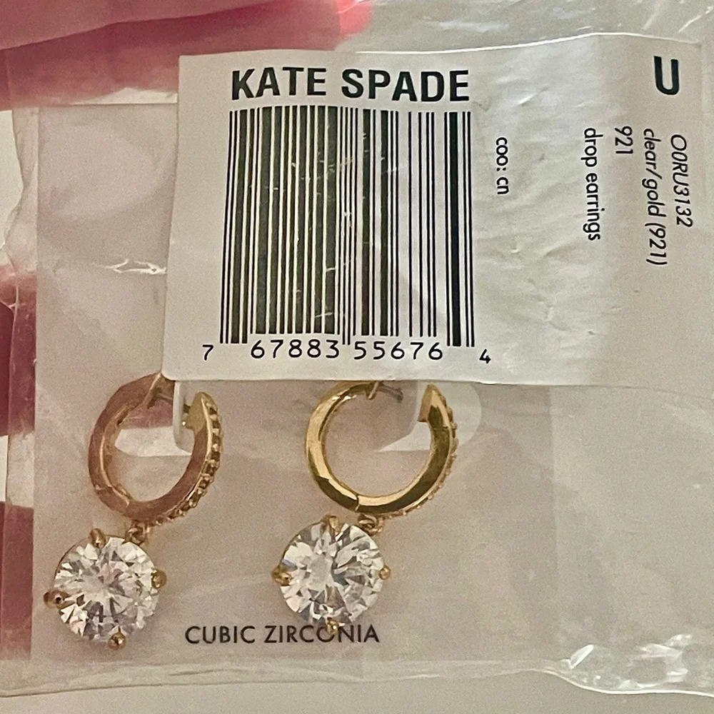 Kate Spade NWT Crystal Drop Gold hoop Huggies Earrings Brilliant CubicZirconia - Picture 8 of 10